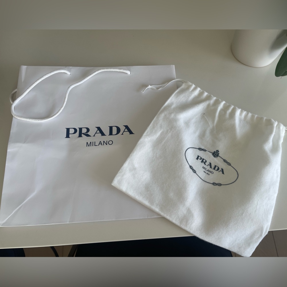 Prada White and Blue Logo Dust Bag and shopping bag